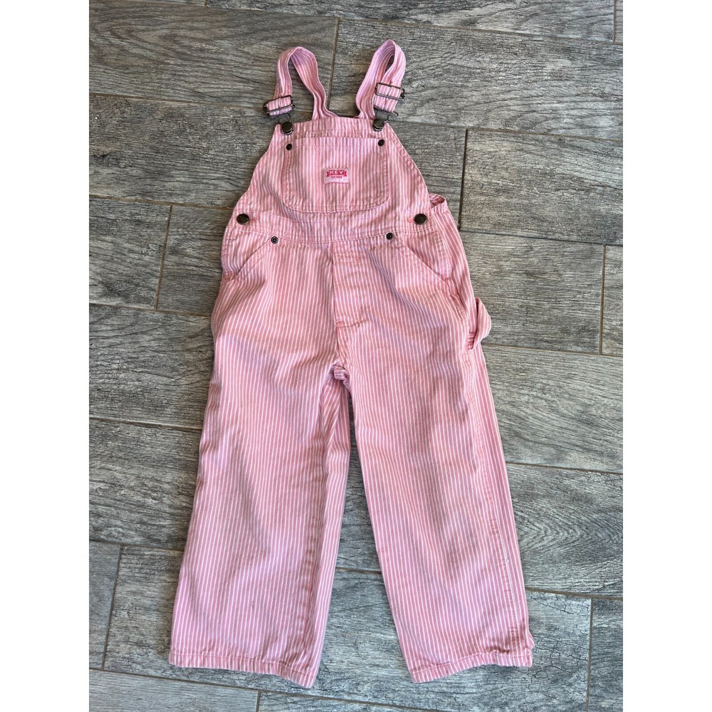 Key Bib Striped Overalls Size 4 Pink White Girls Denim bibs Railroad‎ Costume